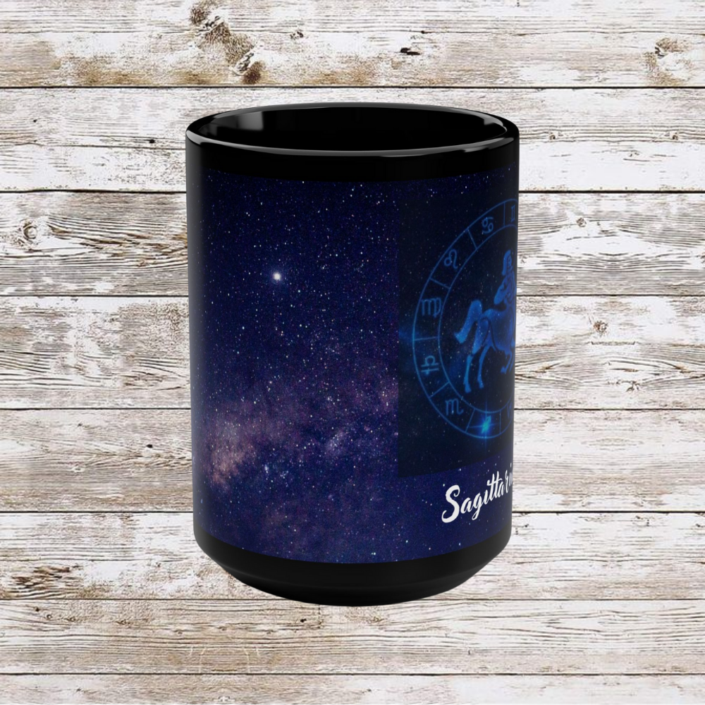 Sagittarius Zodiac Mug, Reflection Gratitude Astrology Gift 15oz Cup, Lunar New Year Coffee Cup, Black Astro Gift, Zodiac Sign Mug