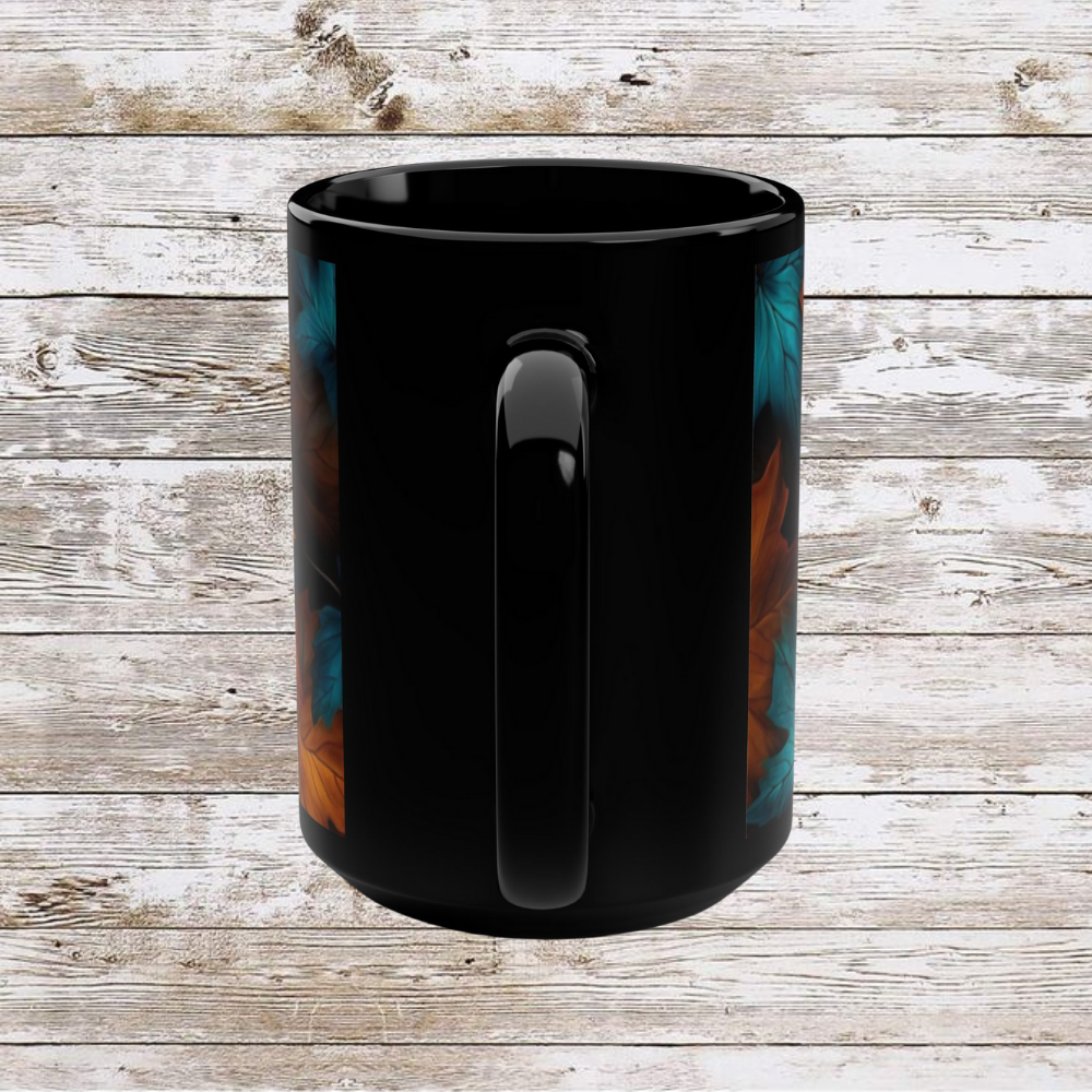 Blue and Orange Leaf Fall Decor Coffee Cup, Cozy Home Gift, Thanksgiving Ceramic 15oz