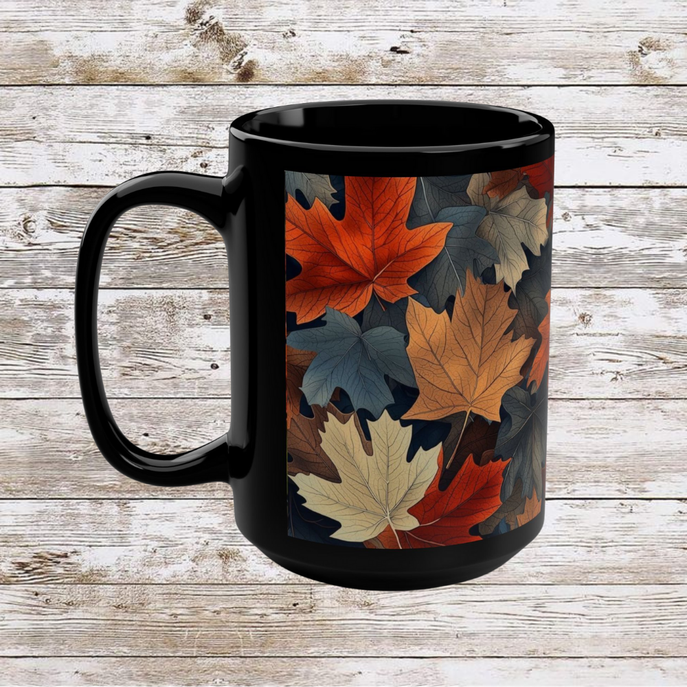 Colorful Leaves Collage Coffee Mug, Thanksgiving Ceramic Cup, Cozy Home Gift