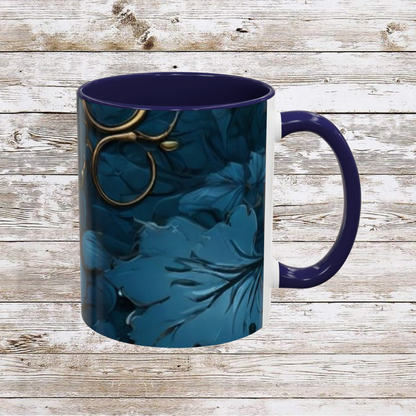 Blue Leaf Accent Coffee Mug | Perfect Gift for Nature Lovers, Home Decor, Mother's Day, Coffee Lovers, Art Enthusiasts