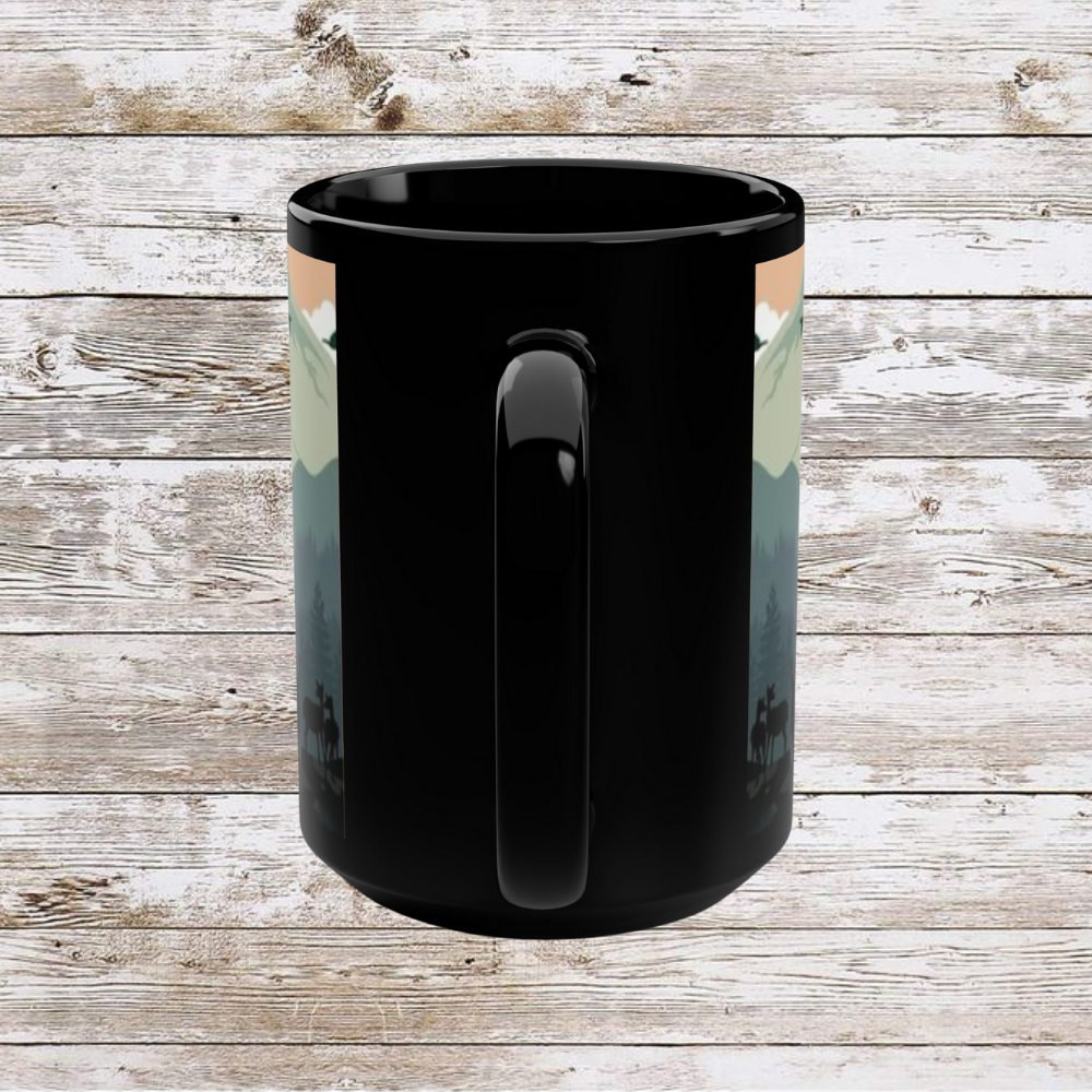 Mountain Hiking Theme Black Mug - Coffee Cup, Tea Cup, Ceramic Cup, Unique Holiday Gift, 15oz Mug