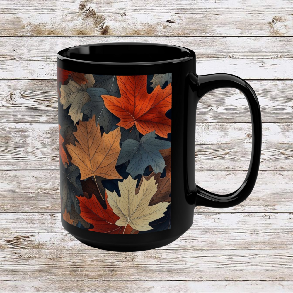 Colorful Leaves Collage Coffee Mug, Thanksgiving Ceramic Cup, Cozy Home Gift