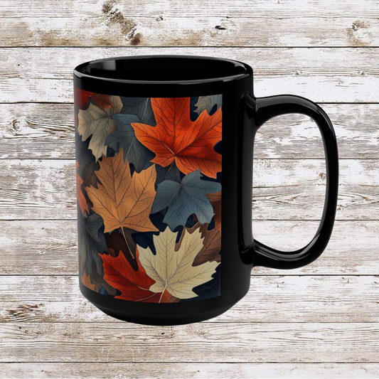 Colorful Leaves Collage Coffee Mug, Thanksgiving Ceramic Cup, Cozy Home Gift