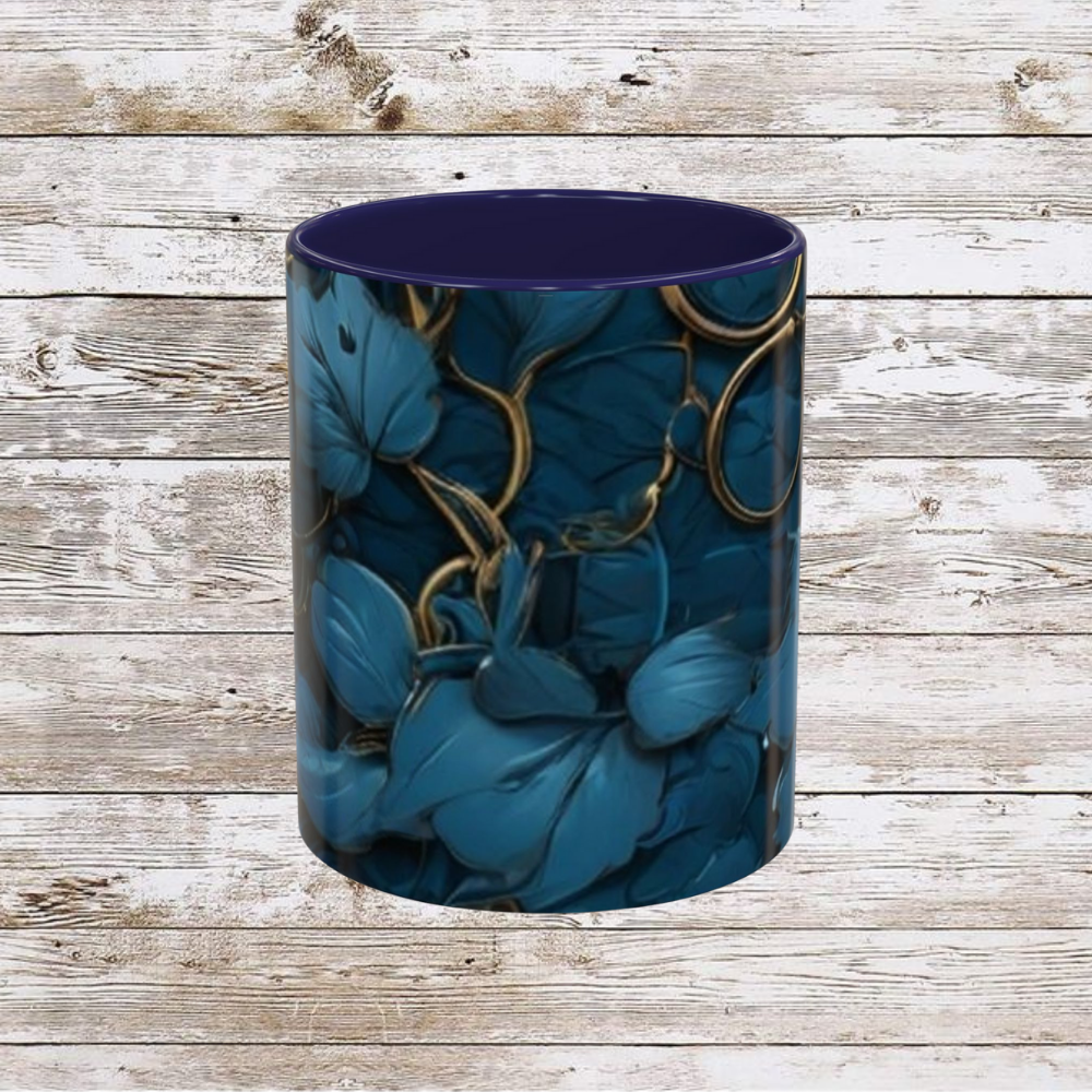 Blue Leaf Accent Coffee Mug | Perfect Gift for Nature Lovers, Home Decor, Mother's Day, Coffee Lovers, Art Enthusiasts