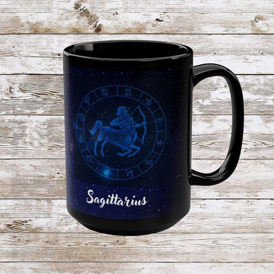 Sagittarius Zodiac Mug, Reflection Gratitude Astrology Gift 15oz Cup, Lunar New Year Coffee Cup, Black Astro Gift, Zodiac Sign Mug
