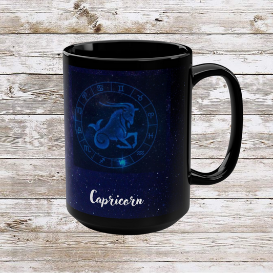 Capricorn Zodiac Mug, Astrology Gift Cup, Reflection Gratitude Lunar New Year Black Coffee Cup - Unique Coffee Mug, 15oz, Holiday