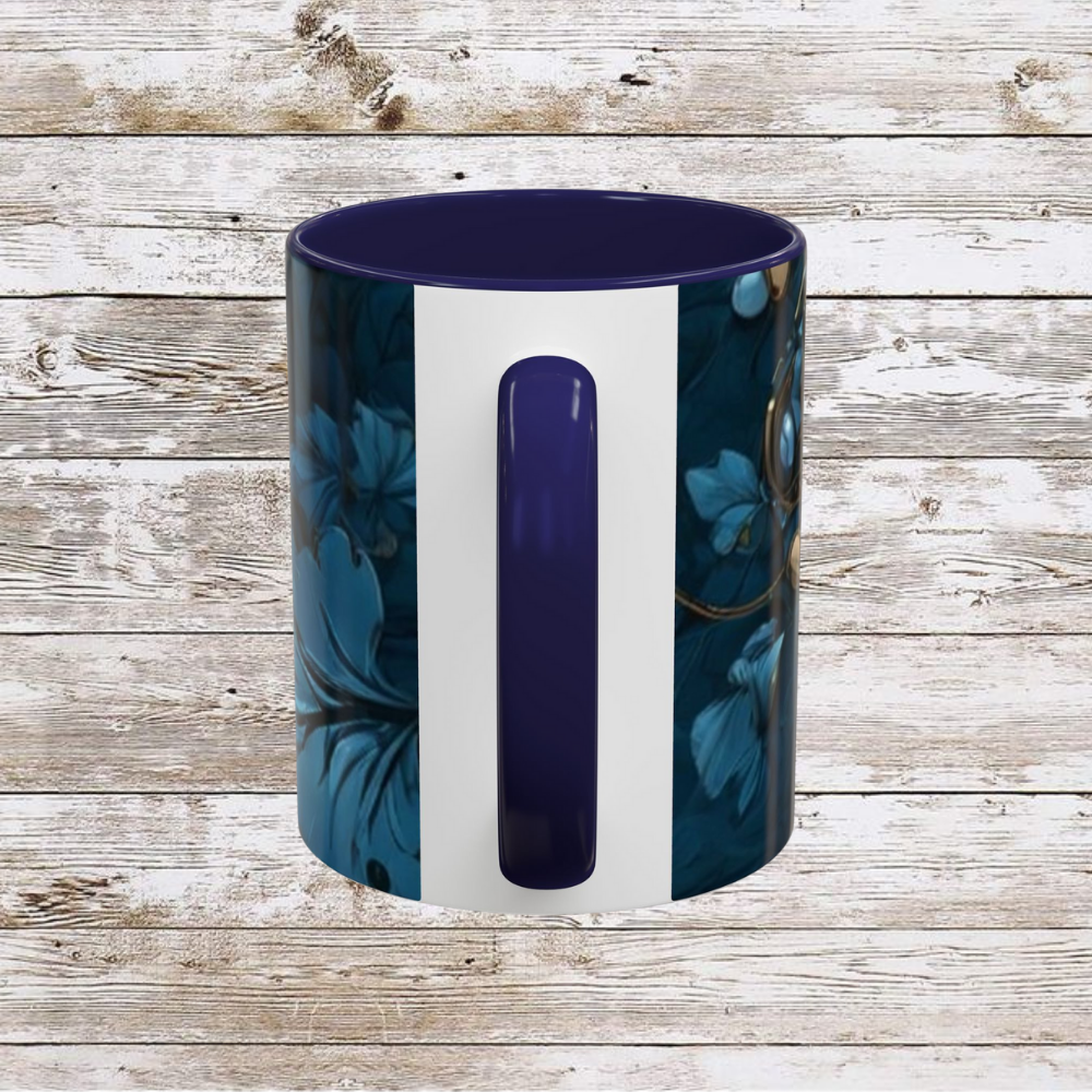 Blue Leaf Accent Coffee Mug | Perfect Gift for Nature Lovers, Home Decor, Mother's Day, Coffee Lovers, Art Enthusiasts