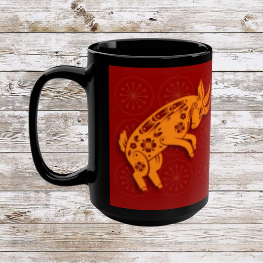 Chinese Zodiac Goat Coffee Mug, Reflection Gratitude Growth Black 15oz Cup, Astrology Gift, Lunar New Year Mug, Zodiac Animal Mug, Gift for