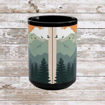 Mountain Hiking Theme Black Mug - Coffee Cup, Tea Cup, Ceramic Cup, Unique Holiday Gift, 15oz Mug