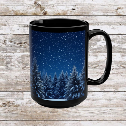 Green Christmas Tree Mug - Coffee Cup, Tea Cup, Hot Beverage Novelty Cup, Unique Holiday Gift, Ceramic Cup, Black Mug