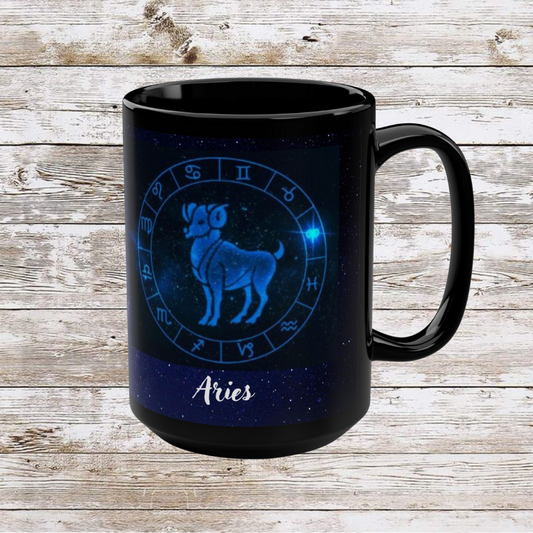Aries Zodiac Mug, Astrology Gift Cup, Reflection Gratitude Lunar New Year Black Coffee Cup - Unique Coffee Mug, 15oz, Holiday