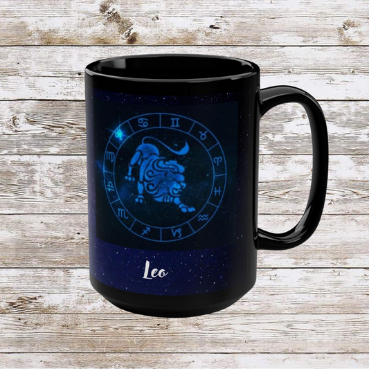 Leo Zodiac Mug - Unique Astrology Gift Cup for Reflection and Gratitude, Lunar New Year Black Coffee Cup, Holiday Mug, 15oz