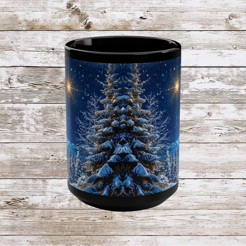 Blue Christmas Tree Mug - Coffee Lover Gift Idea, Tea Cup, Hot Beverage Novelty Cup, Unique Holiday Gift, Ceramic Cup