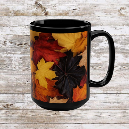 Fall Leaf Collage Coffee Mug, Thanksgiving Ceramic Cup, Cozy Home Gift
