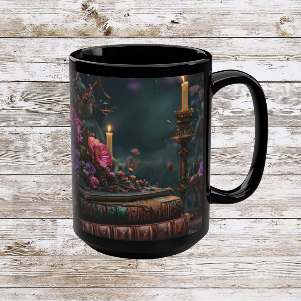 Coffee Mug - Candle and Books 15oz Ceramic Drinkware - Coffee Lover Gift Idea
