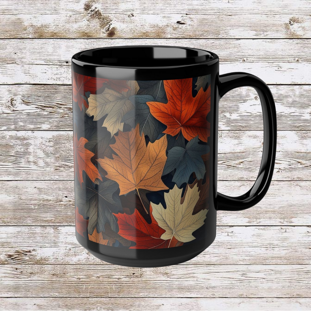Colorful Leaves Collage Coffee Mug, Thanksgiving Ceramic Cup, Cozy Home Gift