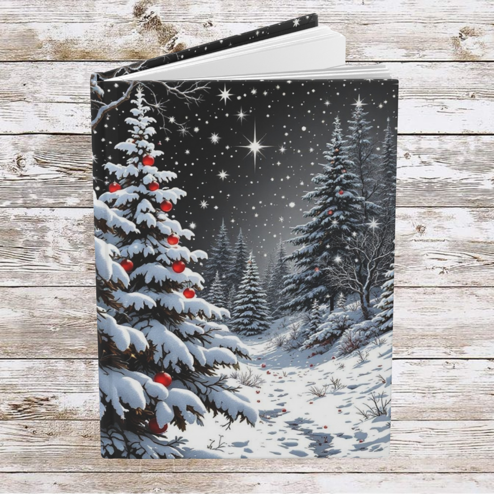 White Winter Christmas Tree Daily Journal - Hardcover Journal, Planner, Personal Growth Gift, Notebook, Bullet Journal, Organizer, Matte