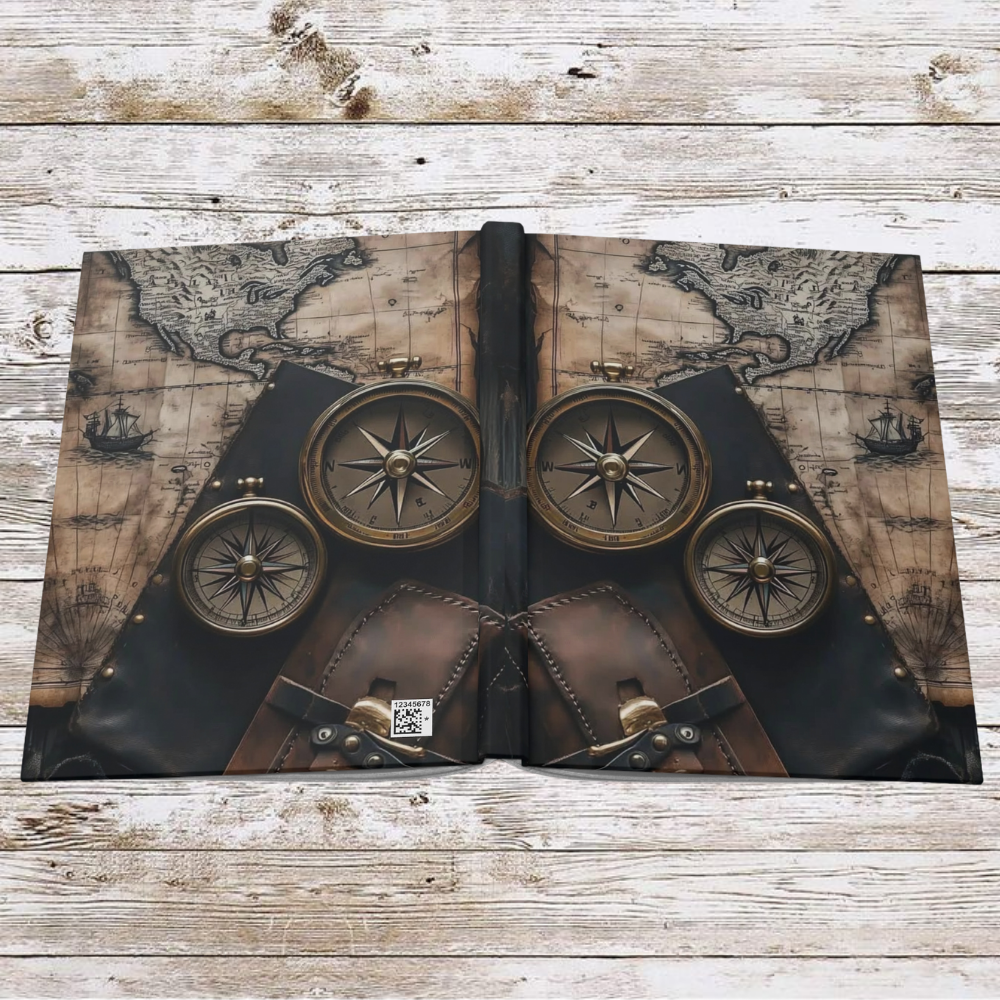 Compasses and Pouch Daily Journal - Hardcover, Planner, Reflection, Personal Growth - Traveler's Notebook, Bullet Journal, Organizer, Gift