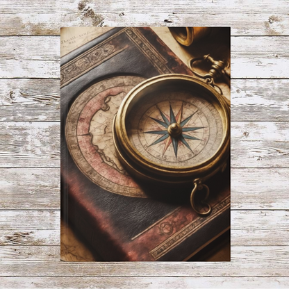 Compass and Book Daily Journal - Matte Hardcover Journal, Planner, Personal Growth Gift, Traveler's Notebook, Bullet Journal, Organizer
