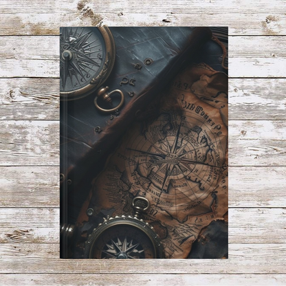 Compasses and Map Daily Journal - Hardcover Journal Matte, Planner, Personal Growth, Traveler's Notebook, Bullet Journal, Organizer, Gift