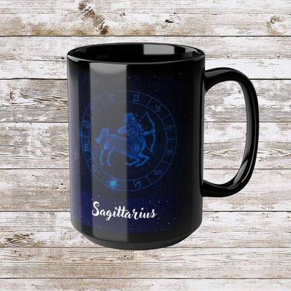 Sagittarius Zodiac Mug, Reflection Gratitude Astrology Gift 15oz Cup, Lunar New Year Coffee Cup, Black Astro Gift, Zodiac Sign Mug