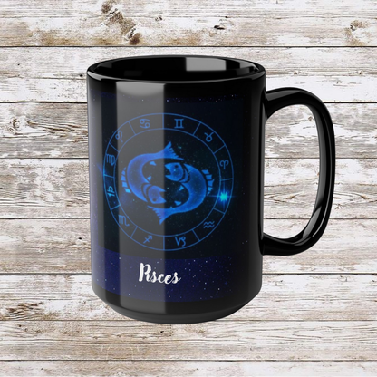 Pisces Zodiac Mug, Astrology Gift Cup, Reflection Gratitude Lunar New Year Coffee Cup, Black, 15oz