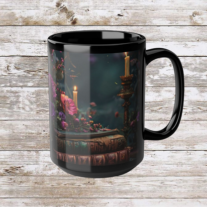Coffee Mug - Candle and Books 15oz Ceramic Drinkware - Coffee Lover Gift Idea