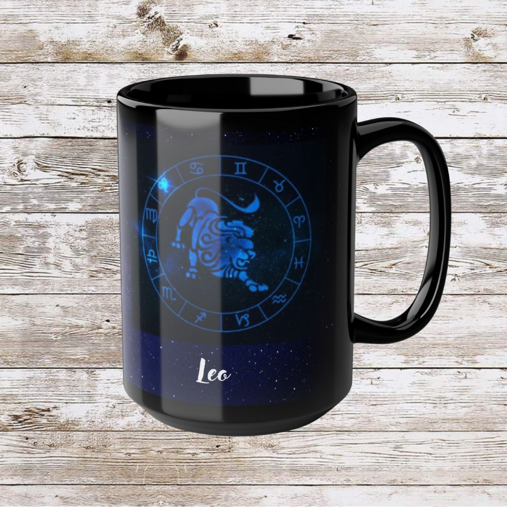 Leo Zodiac Mug - Unique Astrology Gift Cup for Reflection and Gratitude, Lunar New Year Black Coffee Cup, Holiday Mug, 15oz