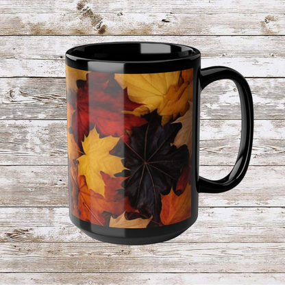 Fall Leaf Collage Coffee Mug, Thanksgiving Ceramic Cup, Cozy Home Gift