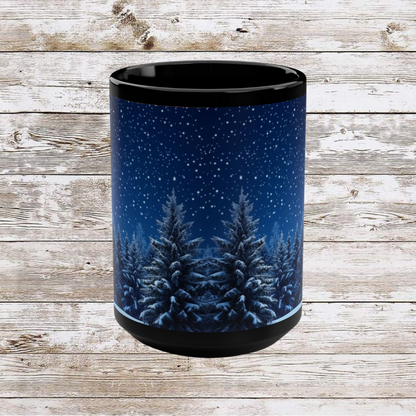Green Christmas Tree Mug - Coffee Cup, Tea Cup, Hot Beverage Novelty Cup, Unique Holiday Gift, Ceramic Cup, Black Mug