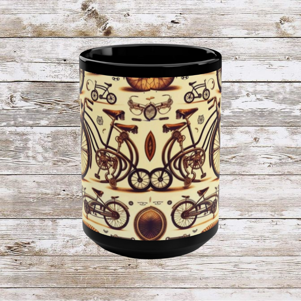 Vintage Biking Theme Black Mug - Coffee Cup, Tea Cup, Ceramic Cup, Unique Holiday Gift, 15oz Mug