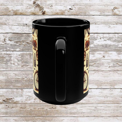 Vintage Biking Theme Black Mug - Coffee Cup, Tea Cup, Ceramic Cup, Unique Holiday Gift, 15oz Mug