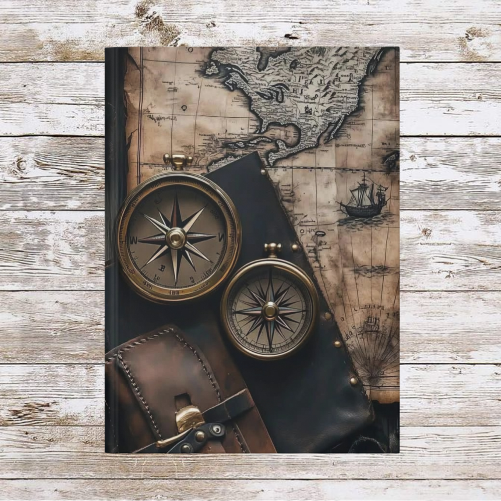 Compasses and Pouch Daily Journal - Hardcover, Planner, Reflection, Personal Growth - Traveler's Notebook, Bullet Journal, Organizer, Gift