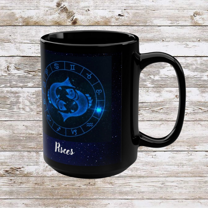 Pisces Zodiac Mug, Astrology Gift Cup, Reflection Gratitude Lunar New Year Coffee Cup, Black, 15oz
