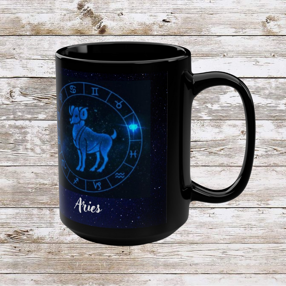 Aries Zodiac Mug, Astrology Gift Cup, Reflection Gratitude Lunar New Year Black Coffee Cup - Unique Coffee Mug, 15oz, Holiday