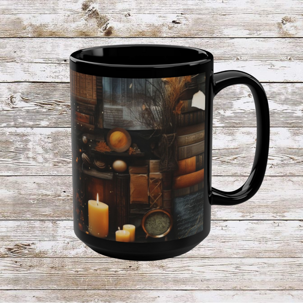 Candle and Books 15oz Mug, Ceramic Drinkware, Coffee Lover Gift Idea