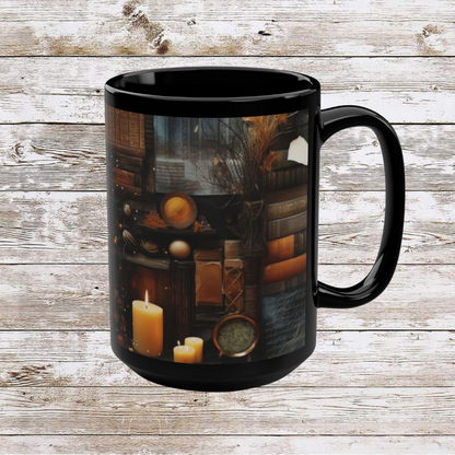 Candle and Books 15oz Mug, Ceramic Drinkware, Coffee Lover Gift Idea