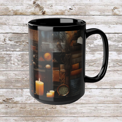 Candle and Books 15oz Mug, Ceramic Drinkware, Coffee Lover Gift Idea