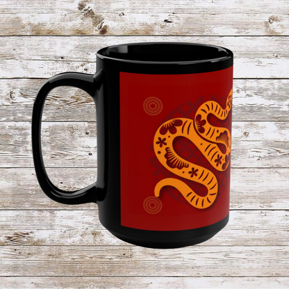 Chinese Zodiac Snake Coffee Mug, Reflection Gratitude Growth Black 15oz Cup, Astrology Gift, Lunar New Year Mug, Zodiac Animal Mug