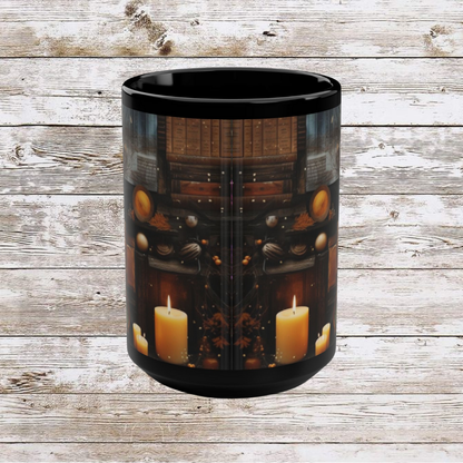 Candle and Books 15oz Mug, Ceramic Drinkware, Coffee Lover Gift Idea