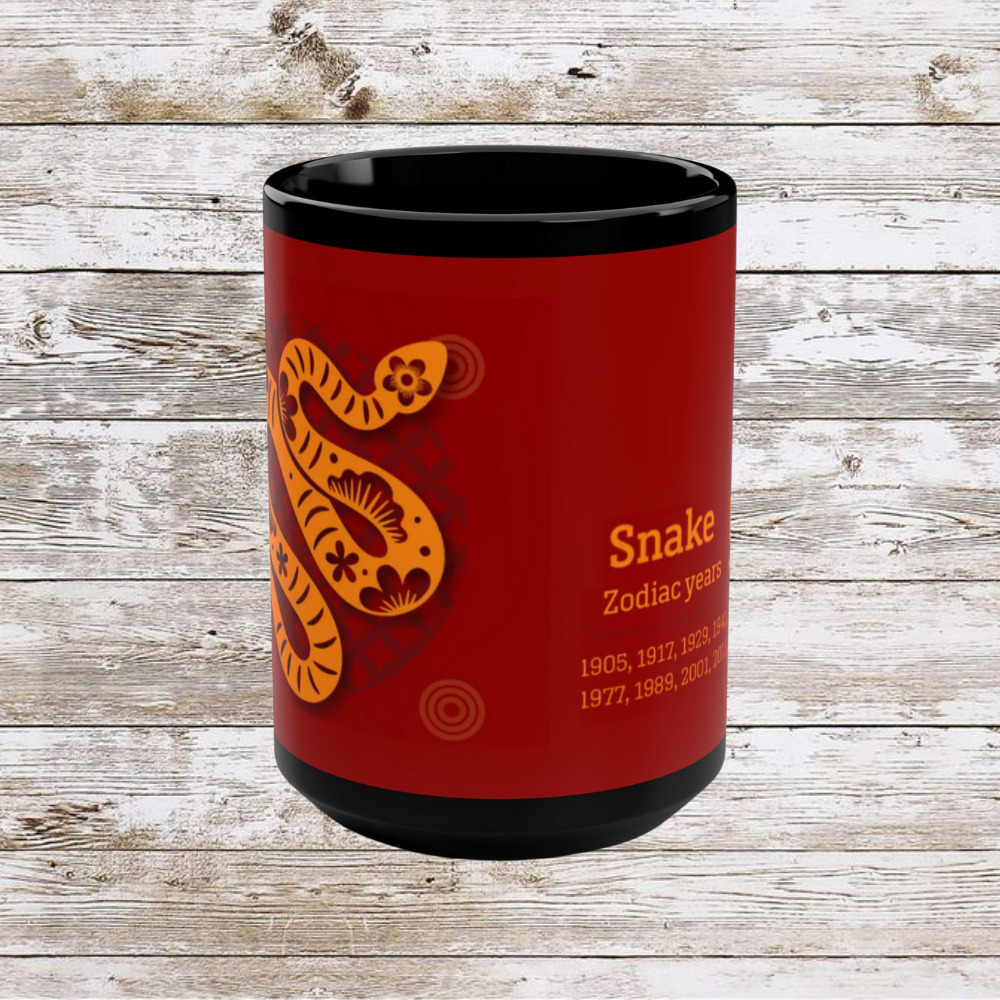 Chinese Zodiac Snake Coffee Mug, Reflection Gratitude Growth Black 15oz Cup, Astrology Gift, Lunar New Year Mug, Zodiac Animal Mug