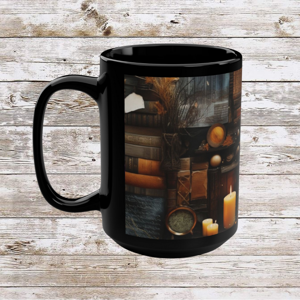 Candle and Books 15oz Mug, Ceramic Drinkware, Coffee Lover Gift Idea