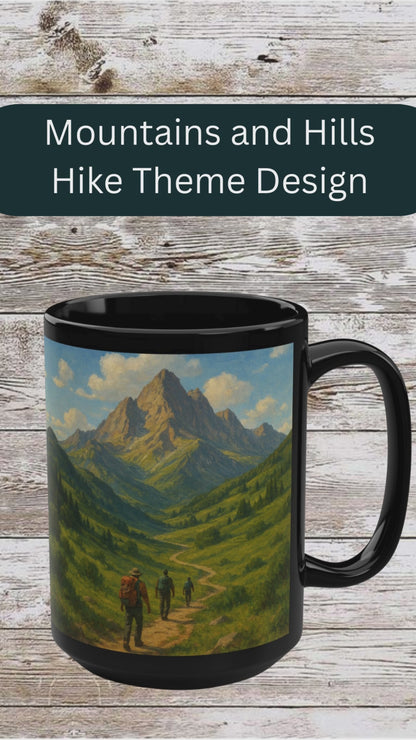 Mountains & Hills Hike Adventure 15oz Black Ceramic Mug