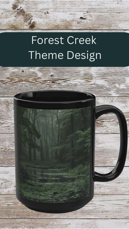 Forest Creek 15oz Black Ceramic Coffee Mug — Unique Hot Drinkware & Kitchen Decor