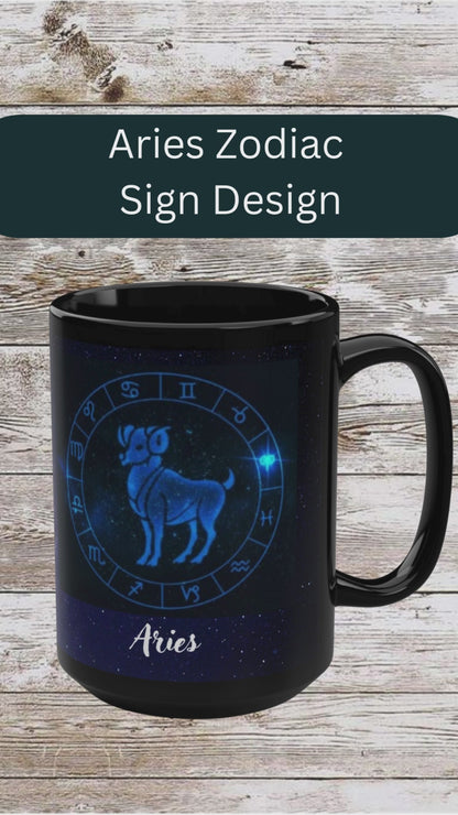Aries Zodiac Mug, Astrology Gift Cup, Reflection Gratitude Lunar New Year Black Coffee Cup - Unique Coffee Mug, 15oz, Holiday