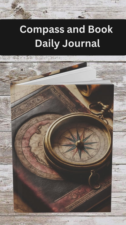 Compass and Book Daily Journal - Matte Hardcover Journal, Planner, Personal Growth Gift, Traveler's Notebook, Bullet Journal, Organizer