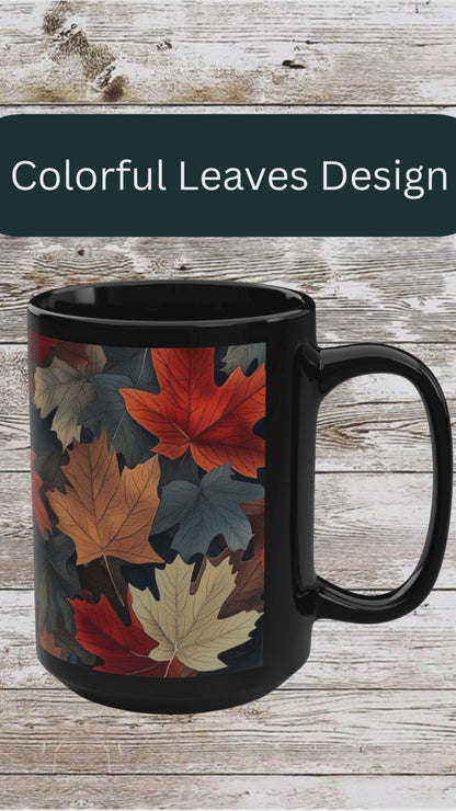 Colorful Leaves Collage Coffee Mug, Thanksgiving Ceramic Cup, Cozy Home Gift