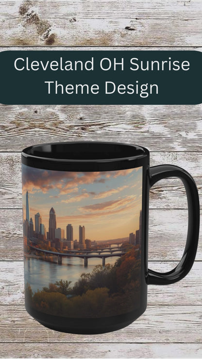 Cleveland OH Sunrise Skyline 15oz Mug — Cleveland OH Ceramic Coffee Mug