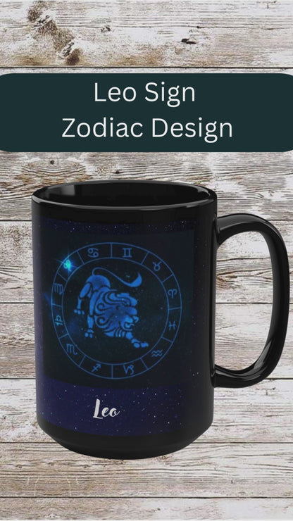 Leo Zodiac Mug - Unique Astrology Gift Cup for Reflection and Gratitude, Lunar New Year Black Coffee Cup, Holiday Mug, 15oz