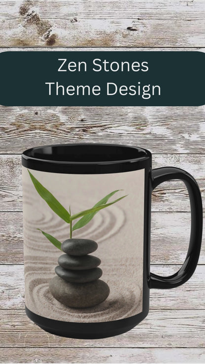 Zen Stones 15oz Coffee Mug — Reflection • Gratitude • Growth
